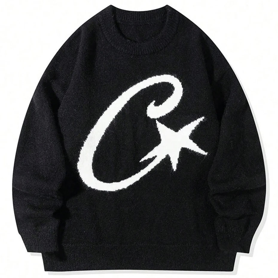 Sweaters Y2K Star Graphic Knit Oversized Sweater — styling shot