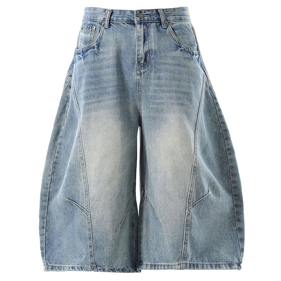 Wide Vintage Loose Denim Shorts — styling shot