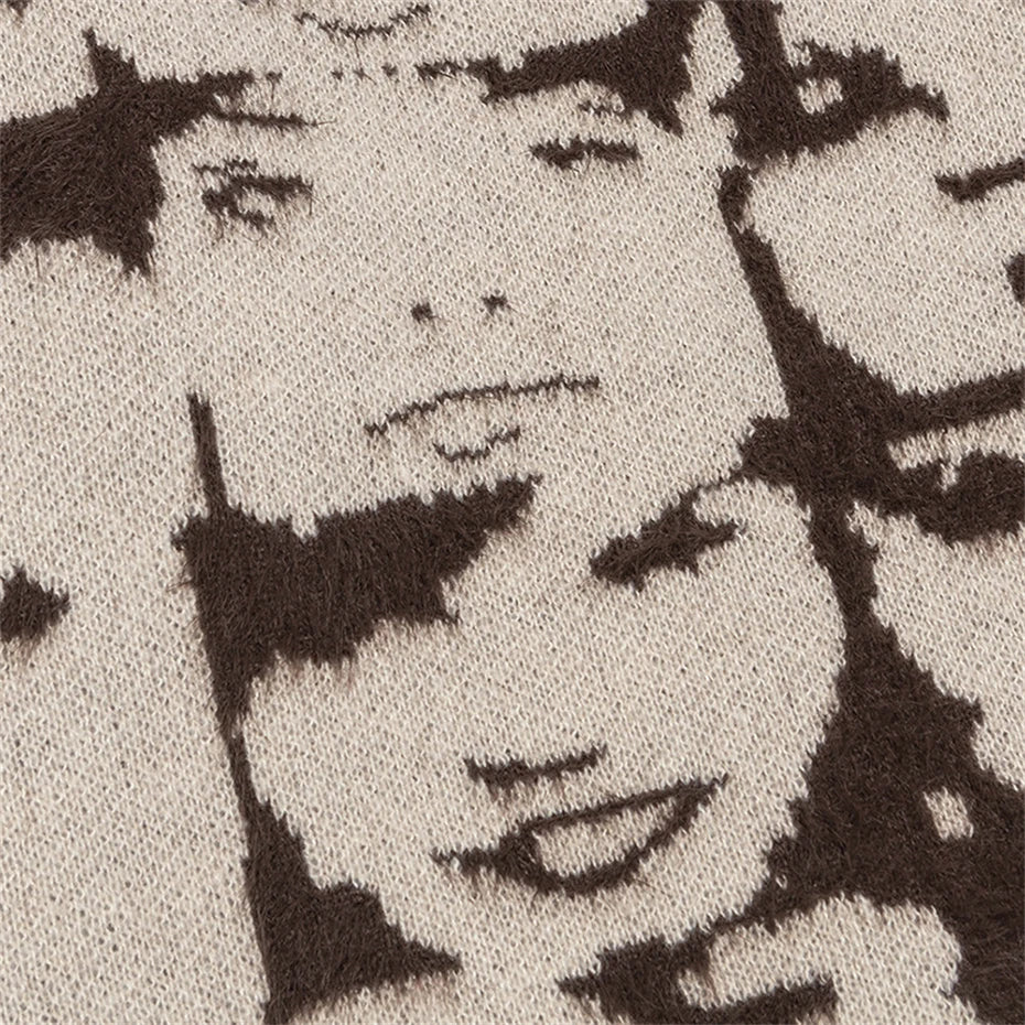 Y2K Face Graphic Knit Oversized Sweater — fit shot