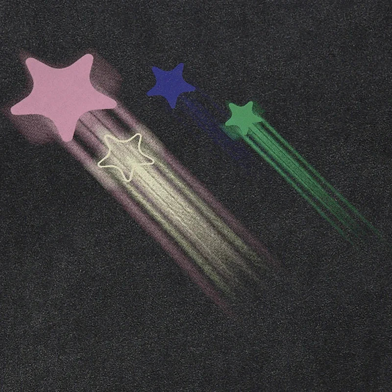 Y2K Black Cartoon Star Washed T-Shirt — back view