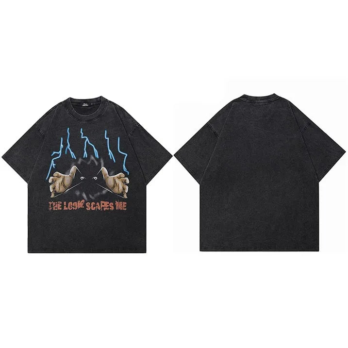Retro Black Scary Eye Washed T-Shirt — side view