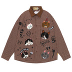 Vintage Plaid Cat Embroidered Shirt — front view
