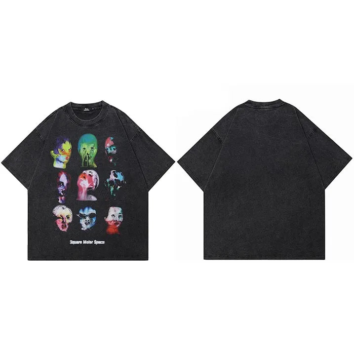 Car Black Graphic Oversized T-Shirt — fabric close-up