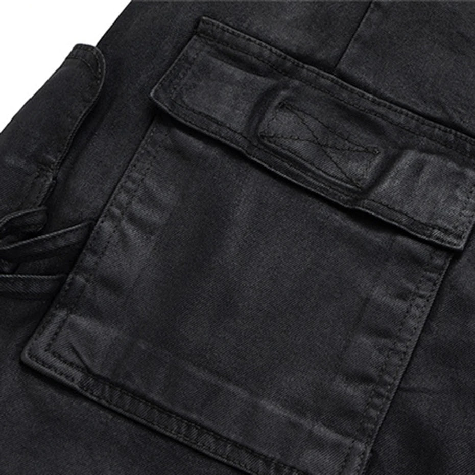 Black Loose Denim Shorts — fabric close-up