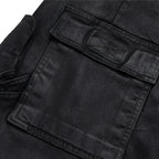 Black Loose Denim Shorts — fabric close-up