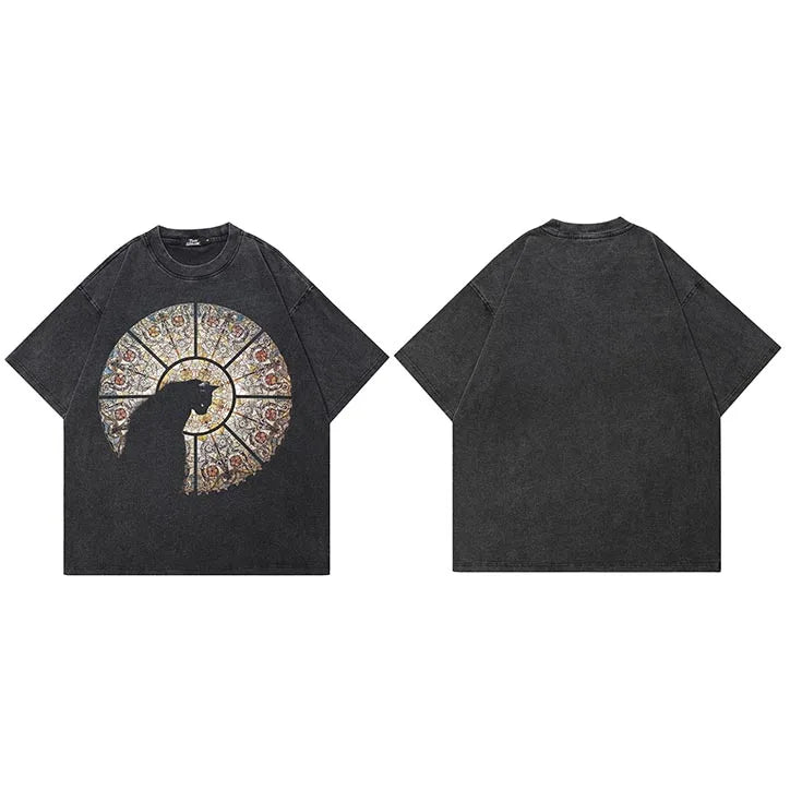 Vintage Black Cat Washed T-Shirt — fabric close-up