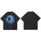 Eye Retro Black Washed T-Shirt — fabric close-up