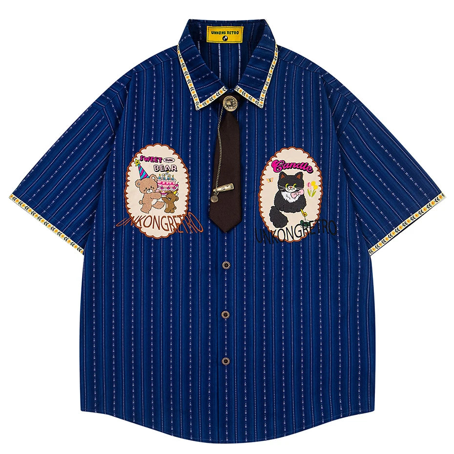 Cartoon Cat Graphic Oversized Shirt — back view