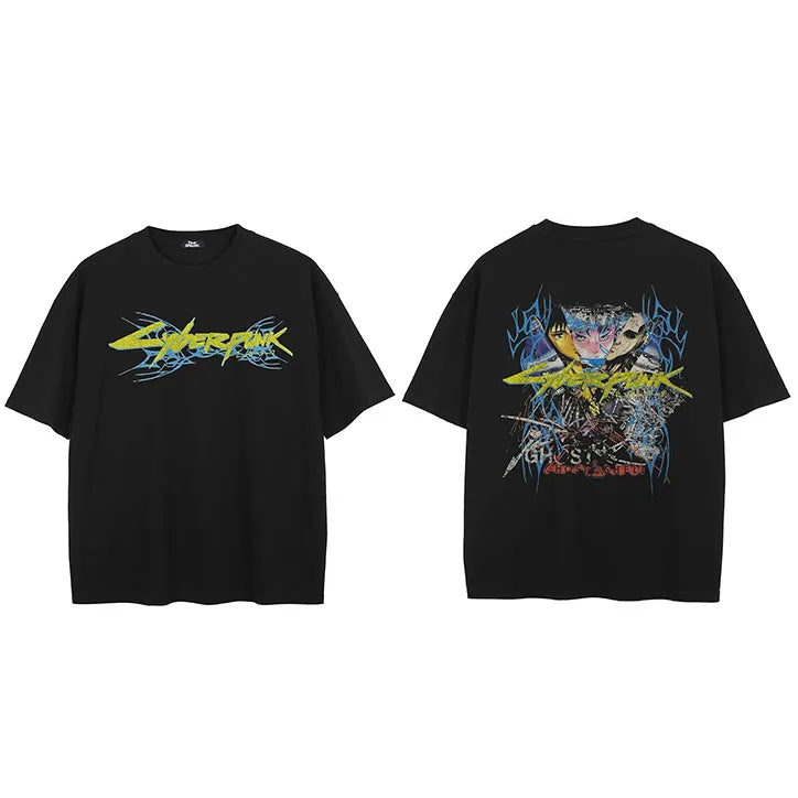 Devil Black Anime Cartoon Faded T-Shirt — fit shot