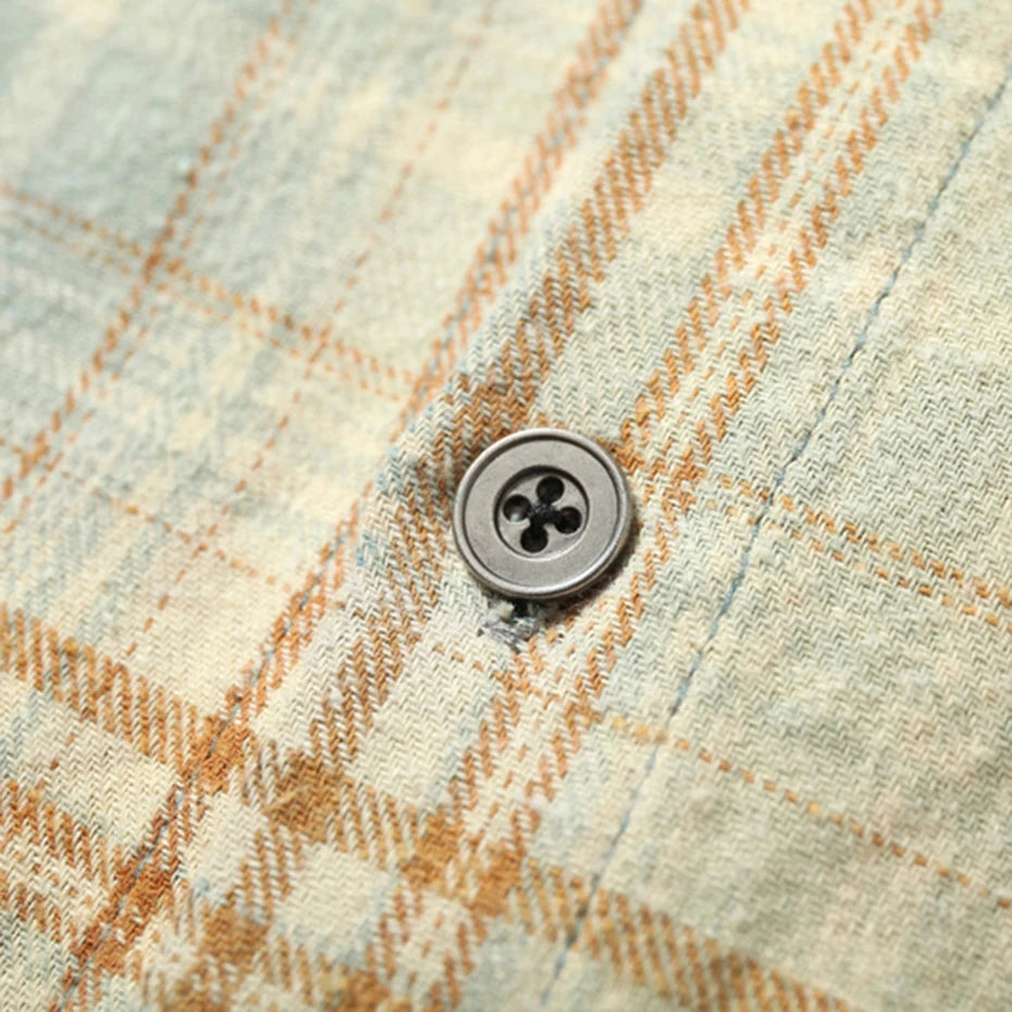 Shirts Vintage Plaid Patchwork Oversized Shirt — fit shot