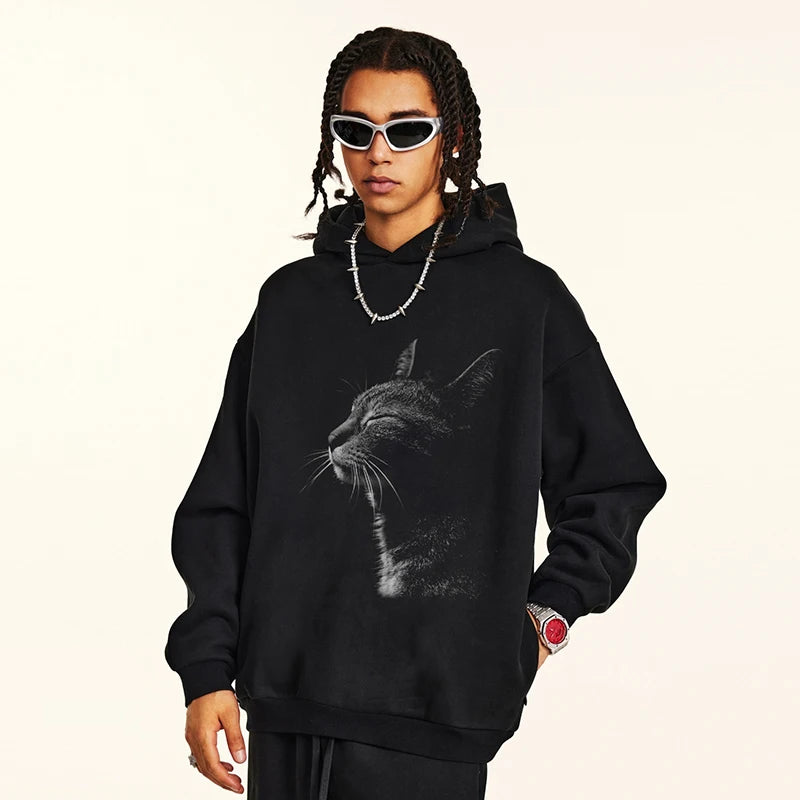 Graphic Cat Print Hoodie — front view