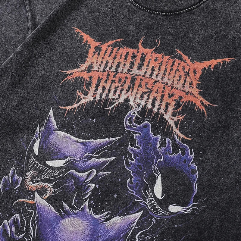 Retro Black Devil Washed Oversized T-Shirt — detail shot