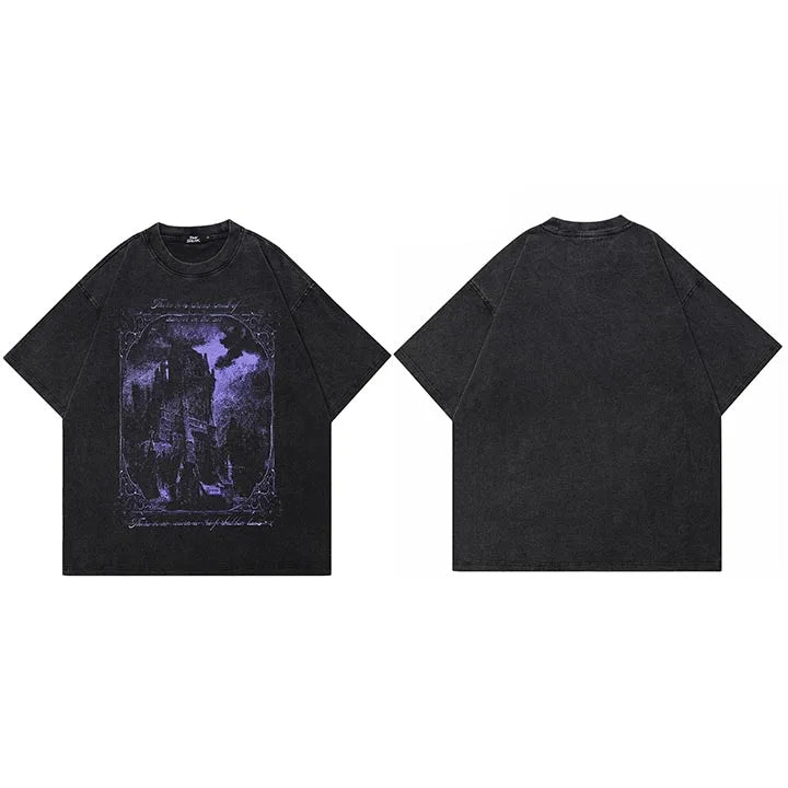Purple Vintage Black Washed T-Shirt — fabric close-up