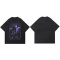 Purple Vintage Black Washed T-Shirt — fabric close-up