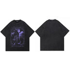 Purple Vintage Black Washed T-Shirt — fabric close-up