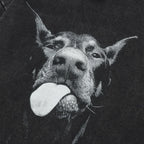 Retro Black Doberman Dog Graphic Oversized Hoodie — detail shot
