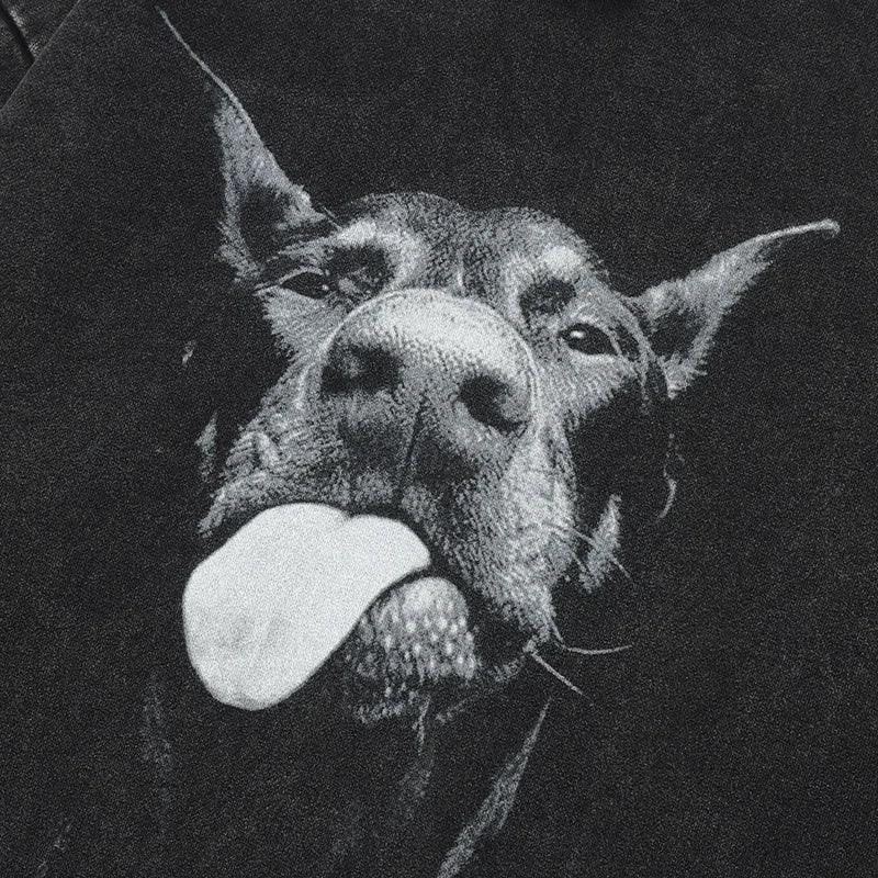 Retro Black Doberman Dog Graphic Oversized Hoodie — detail shot