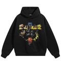 Vintage Black Skull Print Hoodie — fabric close-up