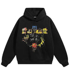 Vintage Black Skull Print Hoodie — fabric close-up