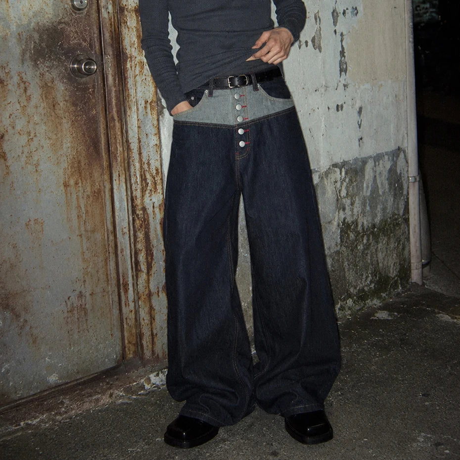 Y2K Patchwork Denim Baggy Jeans — back view