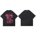 Retro Black Anime Cartoon Washed T-Shirt — styling shot