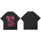 Retro Black Anime Cartoon Washed T-Shirt — styling shot