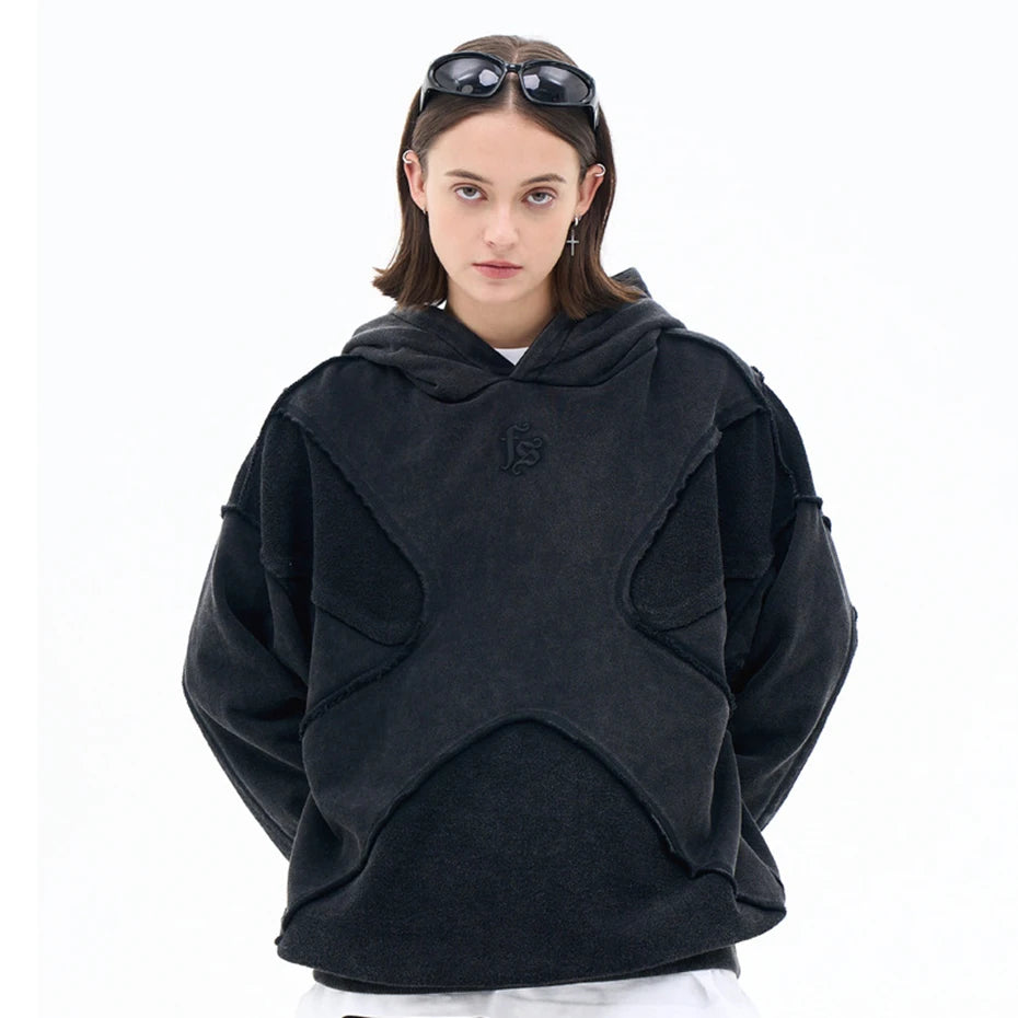 Vintage Patchwork Hoodie — fabric close-up