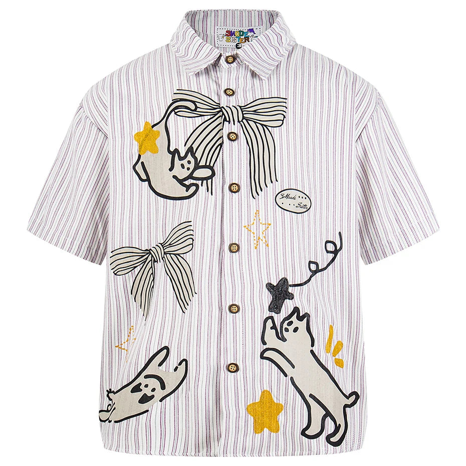 Bow Vintage Cat Graphic Oversized Shirt — styling shot