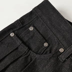 Black Pleated Denim Loose Jeans — fit shot