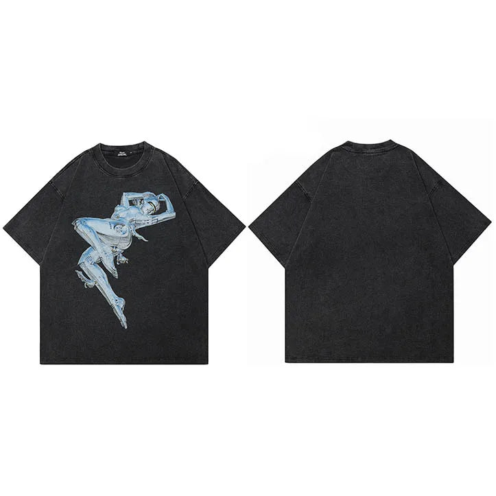 Black Robot Graphic Oversized T-Shirt — styling shot
