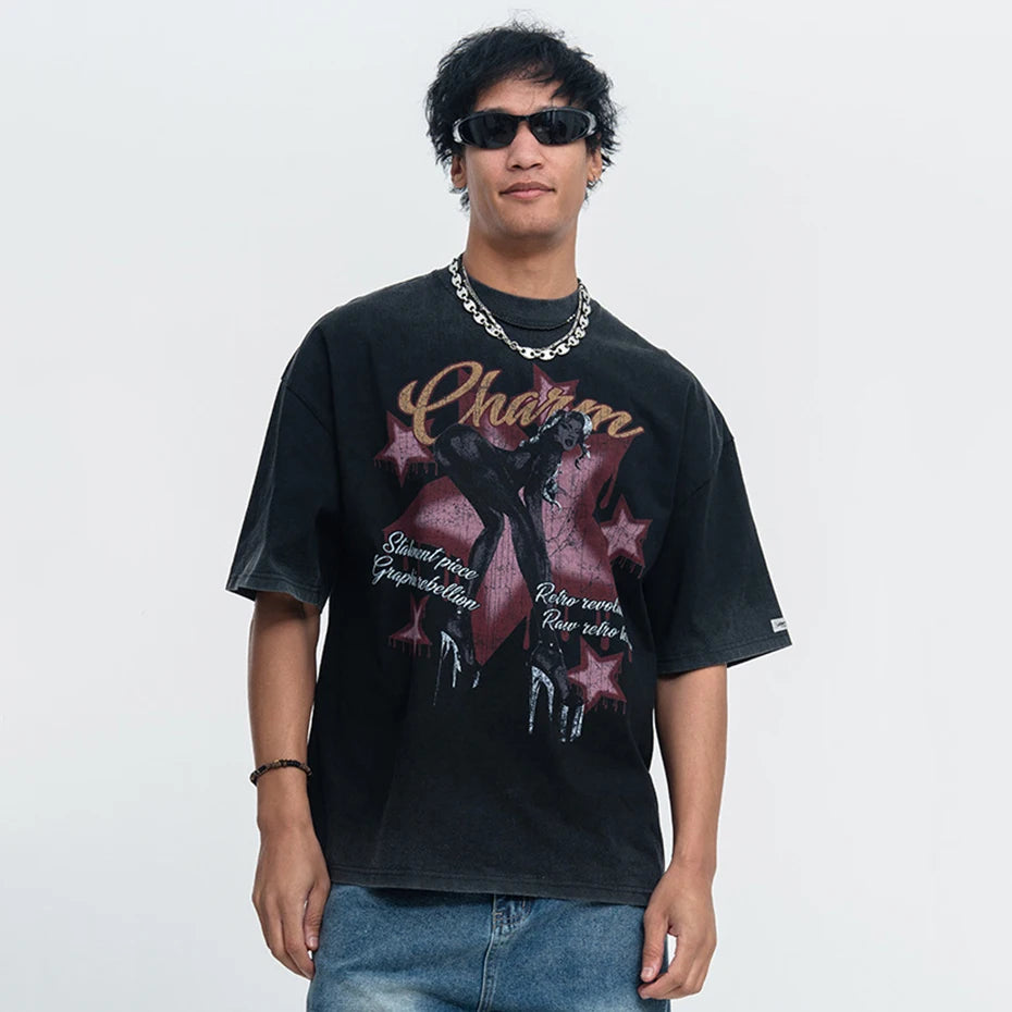 Y2K Hip Hop Graphic Oversized T-Shirt — fit shot