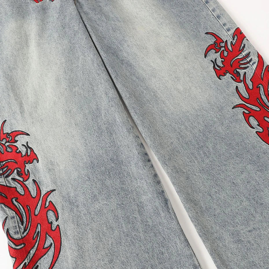 Y2K Embroidered Denim Baggy Jeans — detail shot