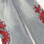 Y2K Embroidered Denim Baggy Jeans — detail shot