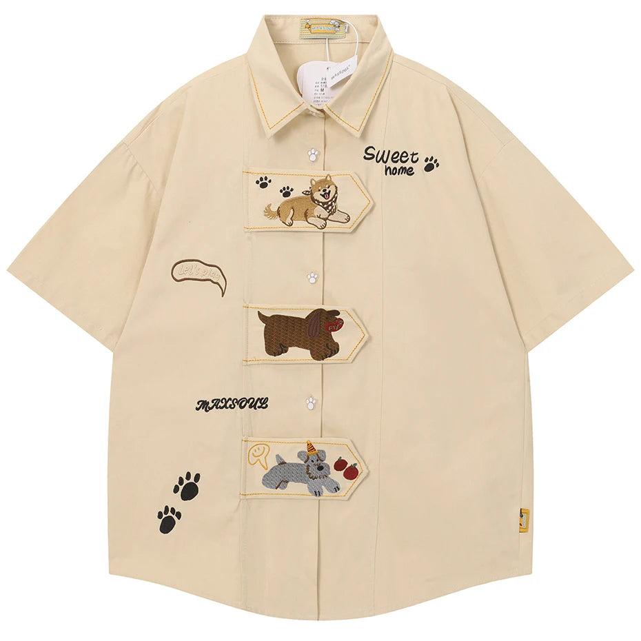 Cartoon Embroidered Oversized Shirt — back view