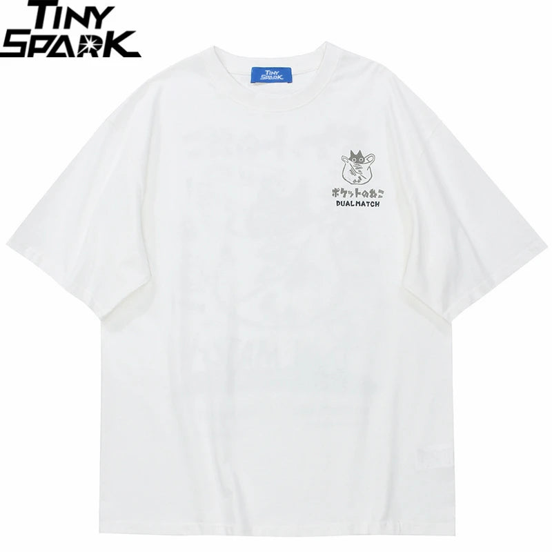 Kanji Cat Print T-Shirt — front view