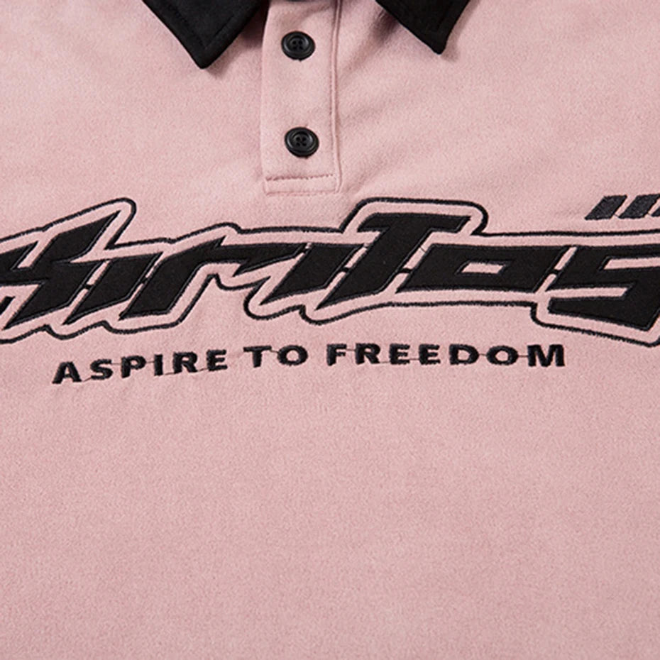 Letter Embroidered Suede Loose T-Shirt — fabric close-up