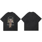 Vintage Black Angel Washed Relaxed T-Shirt — fabric close-up