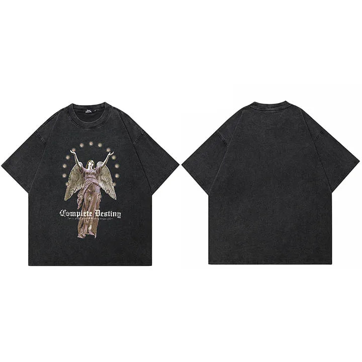 Vintage Black Angel Washed Relaxed T-Shirt — fabric close-up