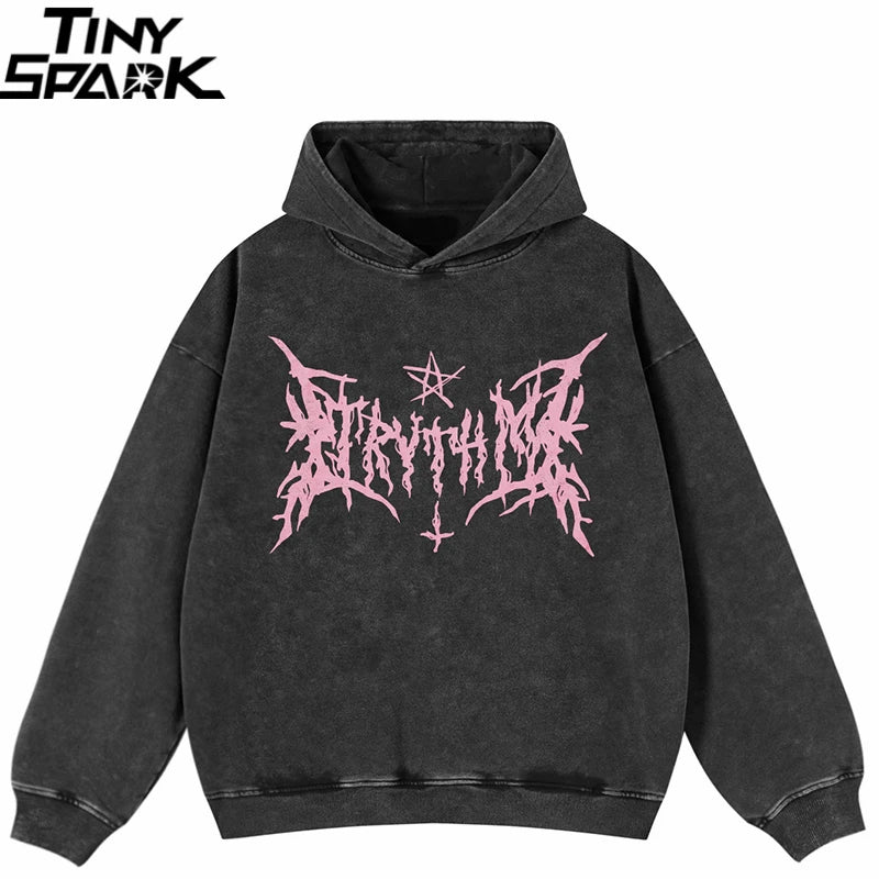 Retro Black Graphic Oversized Hoodie — front view
