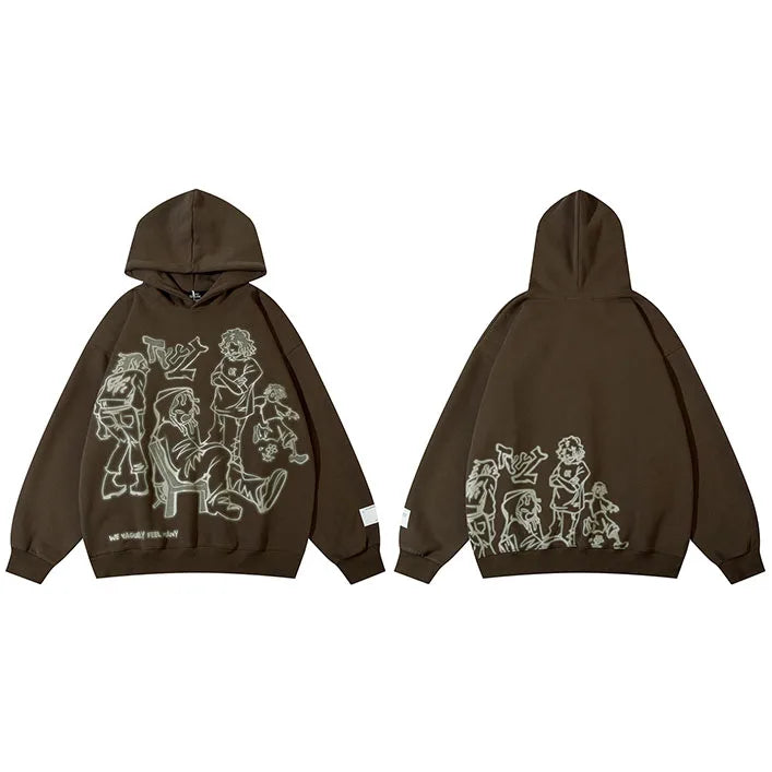 Pink Cartoon Anime Graphic Hoodie — side view