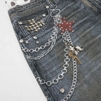 Vintage Chain Graphic Loose Denim Shorts — fit shot