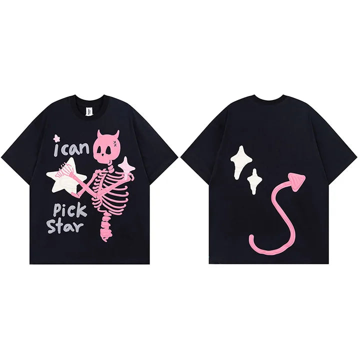 Devil Skull Graphic T-Shirt — flat lay