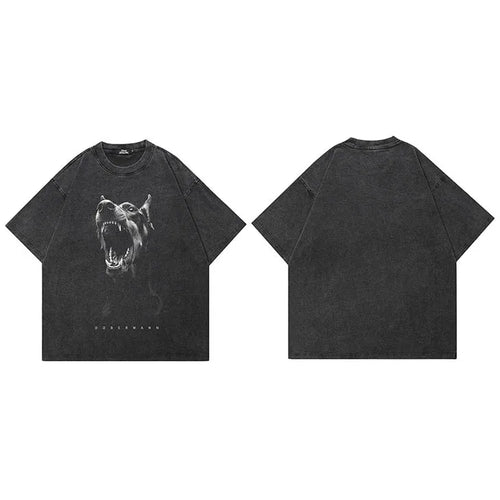 Black Doberman Dog Faded T-Shirt — fit shot
