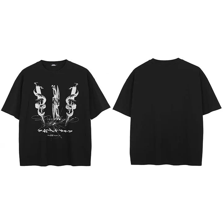 Punk Black Dark Snake Graphic T-Shirt — side view