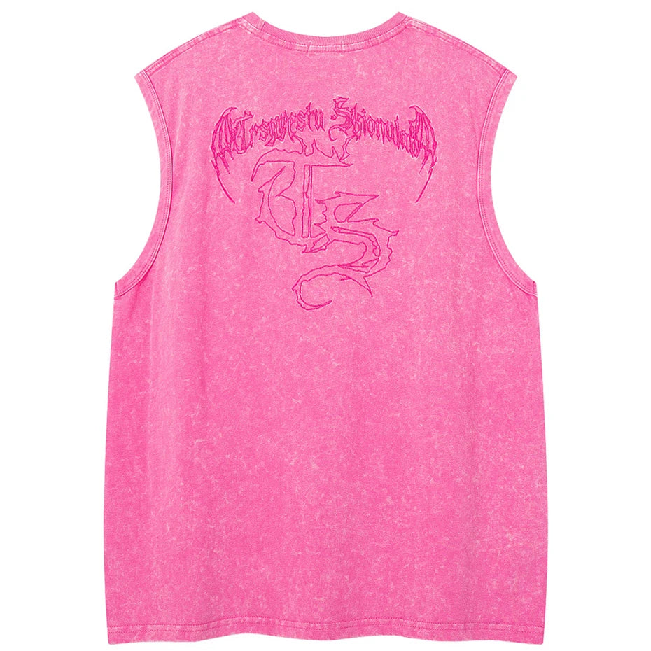 Y2K Embroidered Oversized Vest — front view