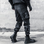 Punk Black Spliced Cargo Pants — detail shot