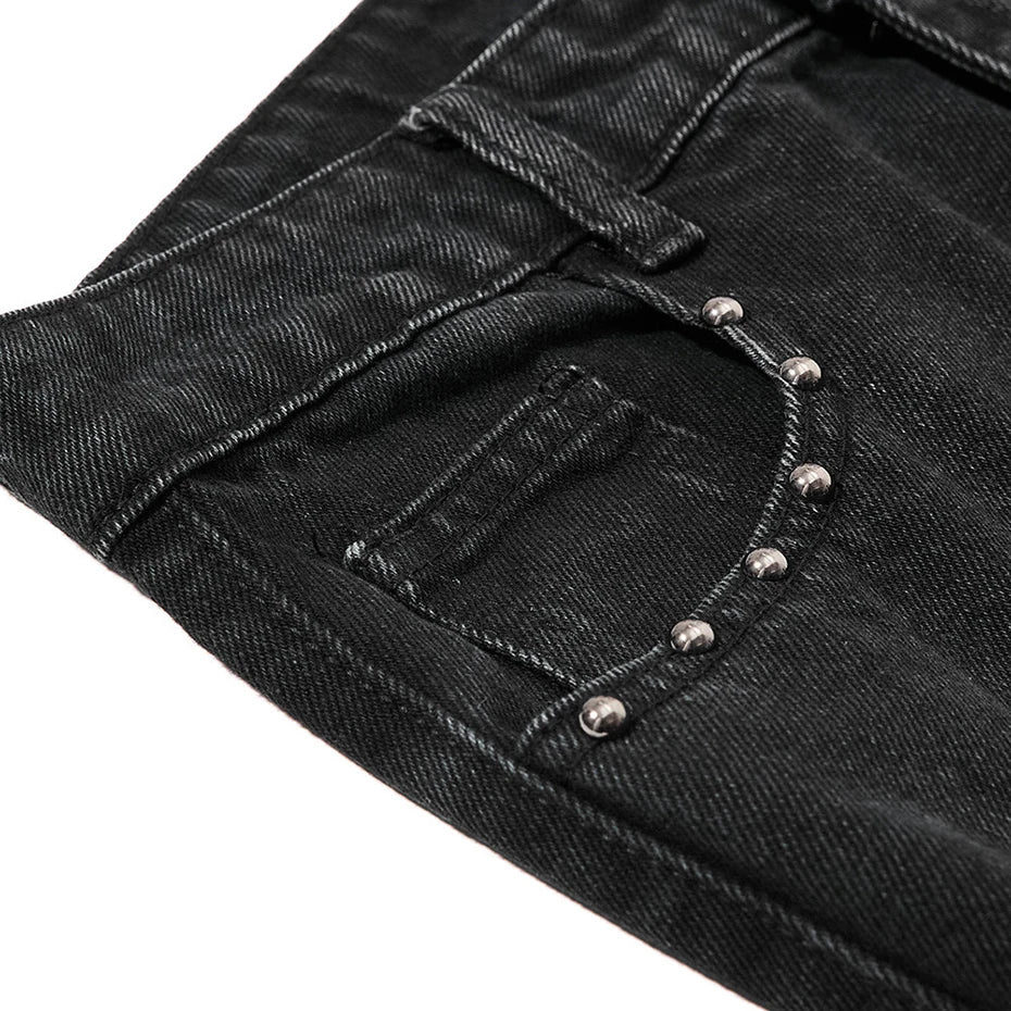Punk Black Patchwork Denim Jeans — detail shot