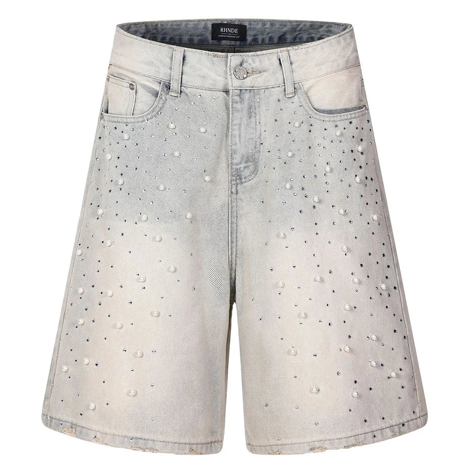 Pearl Vintage Loose Denim Shorts — fabric close-up