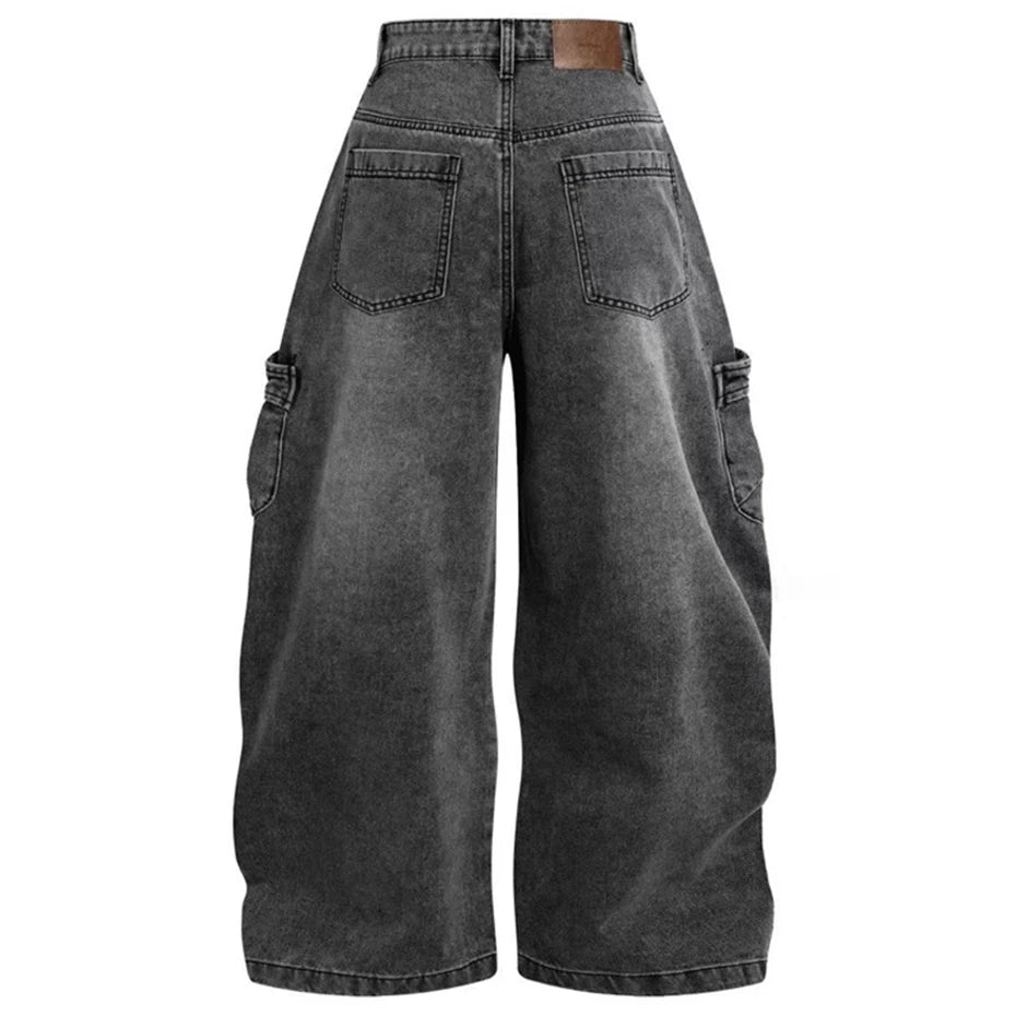 Pocket Vintage Denim Baggy Jeans — front view