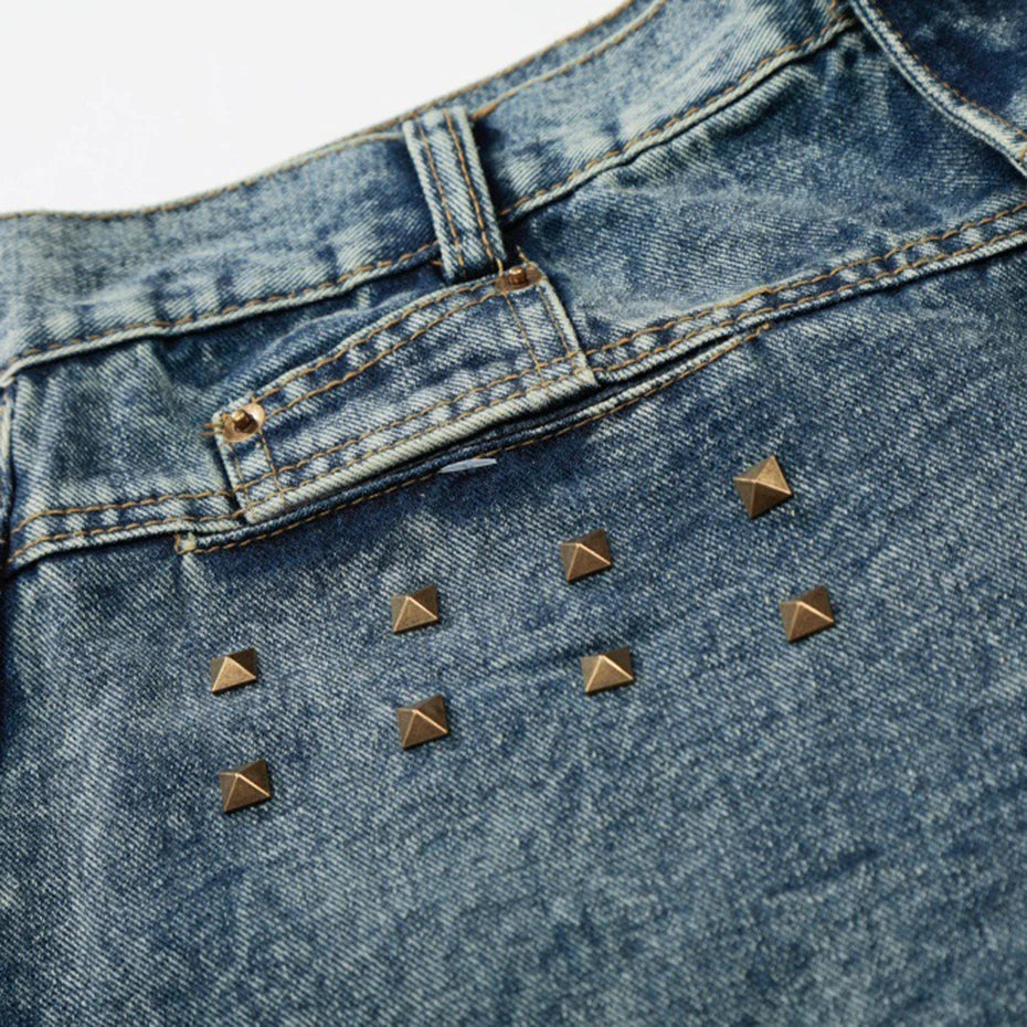 Punk Blue Loose Denim Shorts — back view